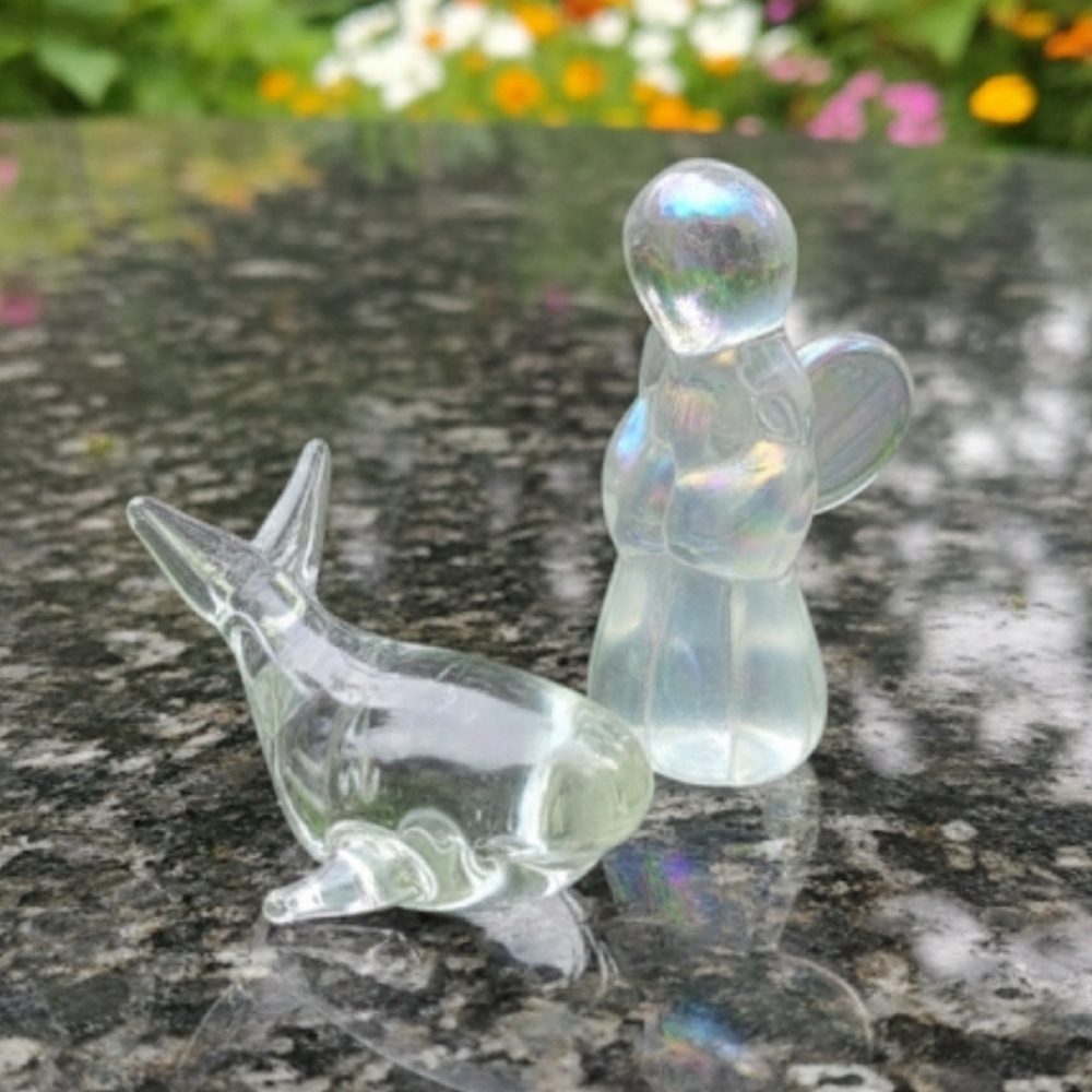 Carnival Iridescent Angel Glass and Whale Glass Paper Weight